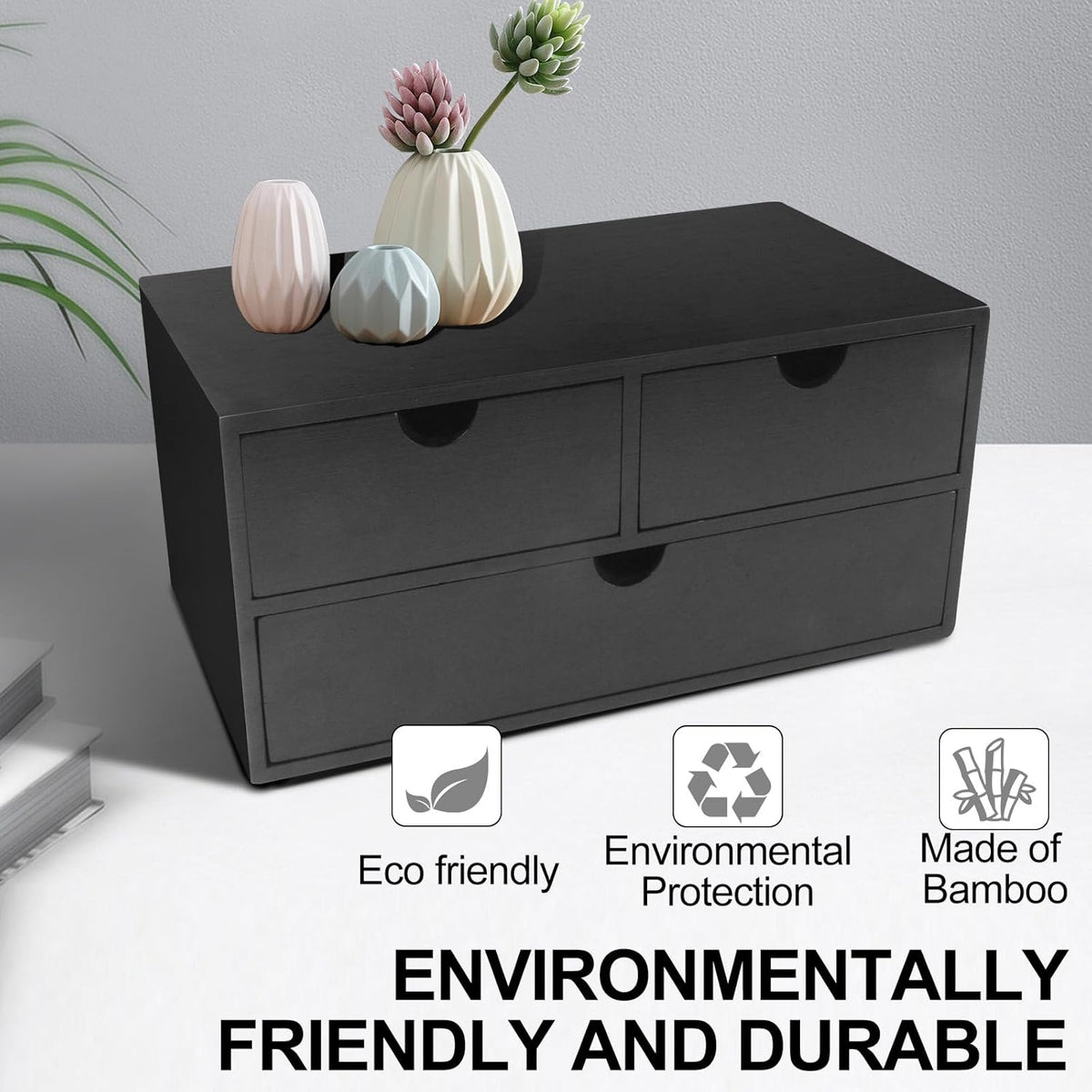 Charmewooden Bamboo Desk Organizer With Drawers Countertop Drawers Counter Storage Box Corner Desk Organizer for Home Office No Assembly Required