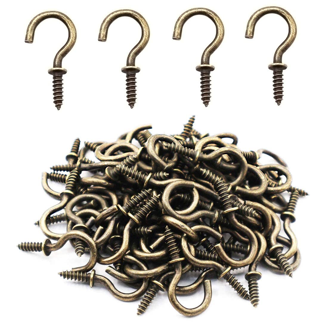 Small Bronze Ceiling Hooks - 5/8'' Screw-in Lights & Jewelry Hooks (40 Pack)