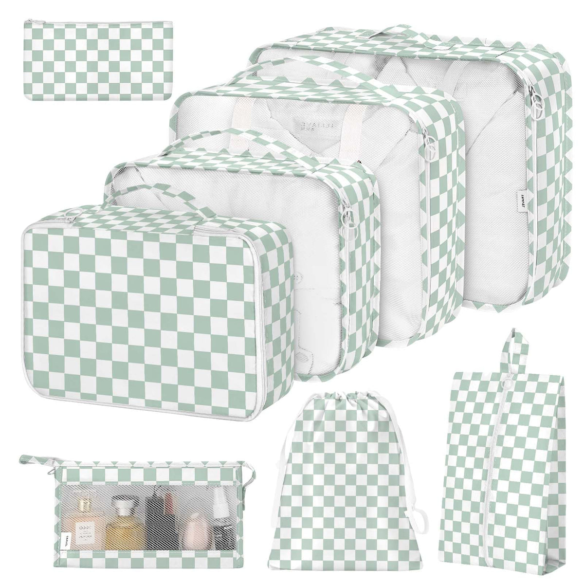 8 Set Packing Cubes for Suitcases,Packing Cube with Shoe, Cosmetics, Clothing, and Accessories Bags Packing Cubes for Travel Luggage Organizer Women Men(Khaki Checkered)