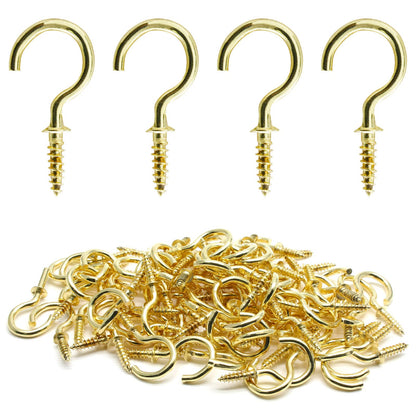 Biaungdo 1/2" Ceiling Cup Hooks, Gold, 100 Pcs