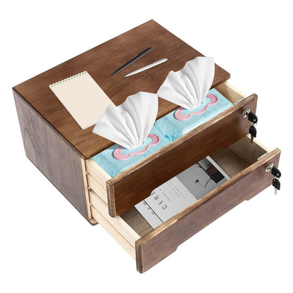 Wooden Desktop Storage Box with Lockable Drawers,2 Drawer Desktop Organizer Cabinet,Flat File Cabinet,Countertop Storage Cabinet for Office Home Toiletries Supplies Vanity (White 2 locks)