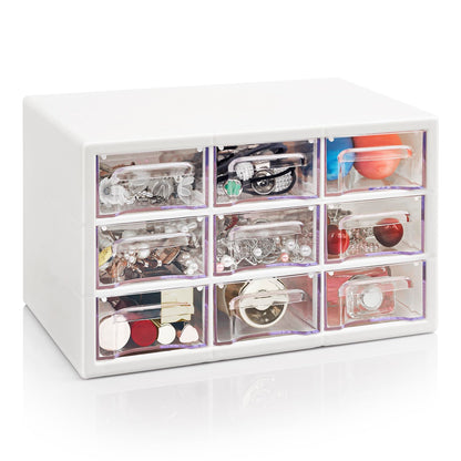 Stackable Desk Organizer with 9 Drawers, Clear Storage Box, Black