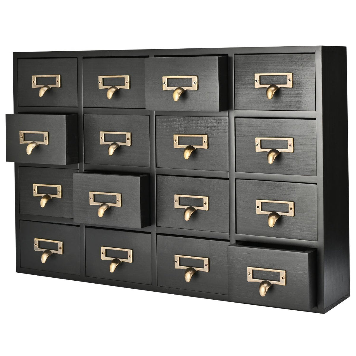 Flexzion Wooden Apothecary Drawers, 4-Drawer Desktop Organizer Cabinet
