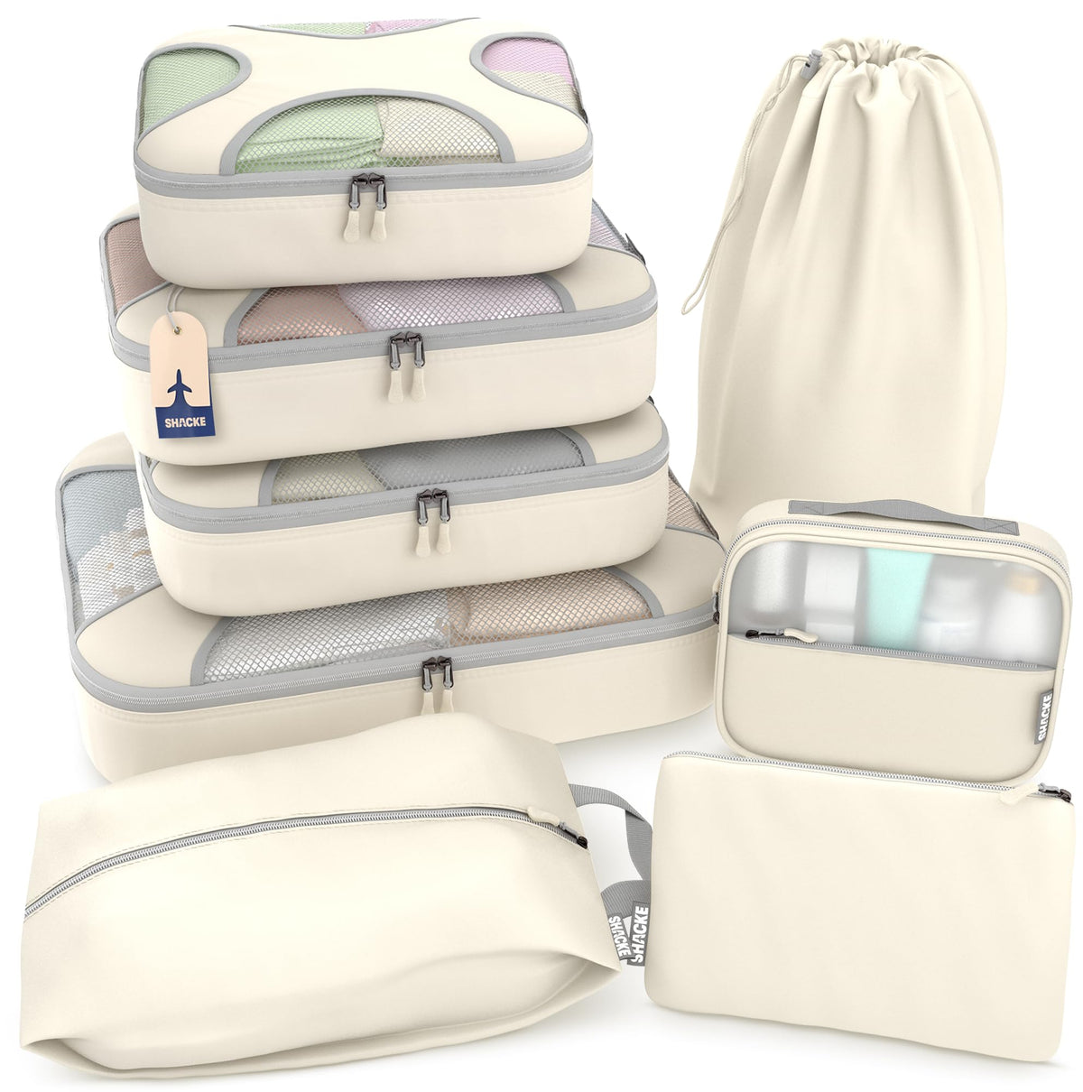 Shacke 5 Set Packing Cubes for Travel with Laundry Bag (Pure Black)