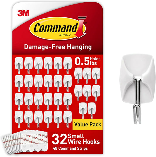 Command Small Wire Toggle Hooks, 32 Count, and 48 Strips, Damage Free Hanging Wall Hooks with Adhesive Strips, No Tools Required for Hanging, Organization and Storage, Holds up to 0.5 lb