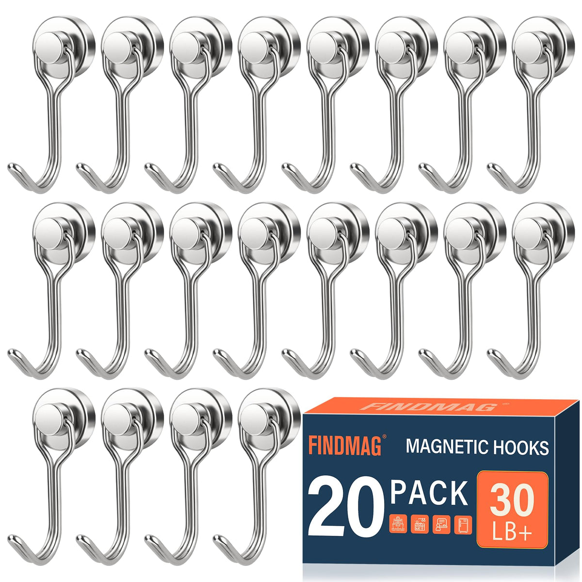 FINDMAG Magnetic Hooks for Cruise Cabins, 6 Pack, 30 LB+, Black