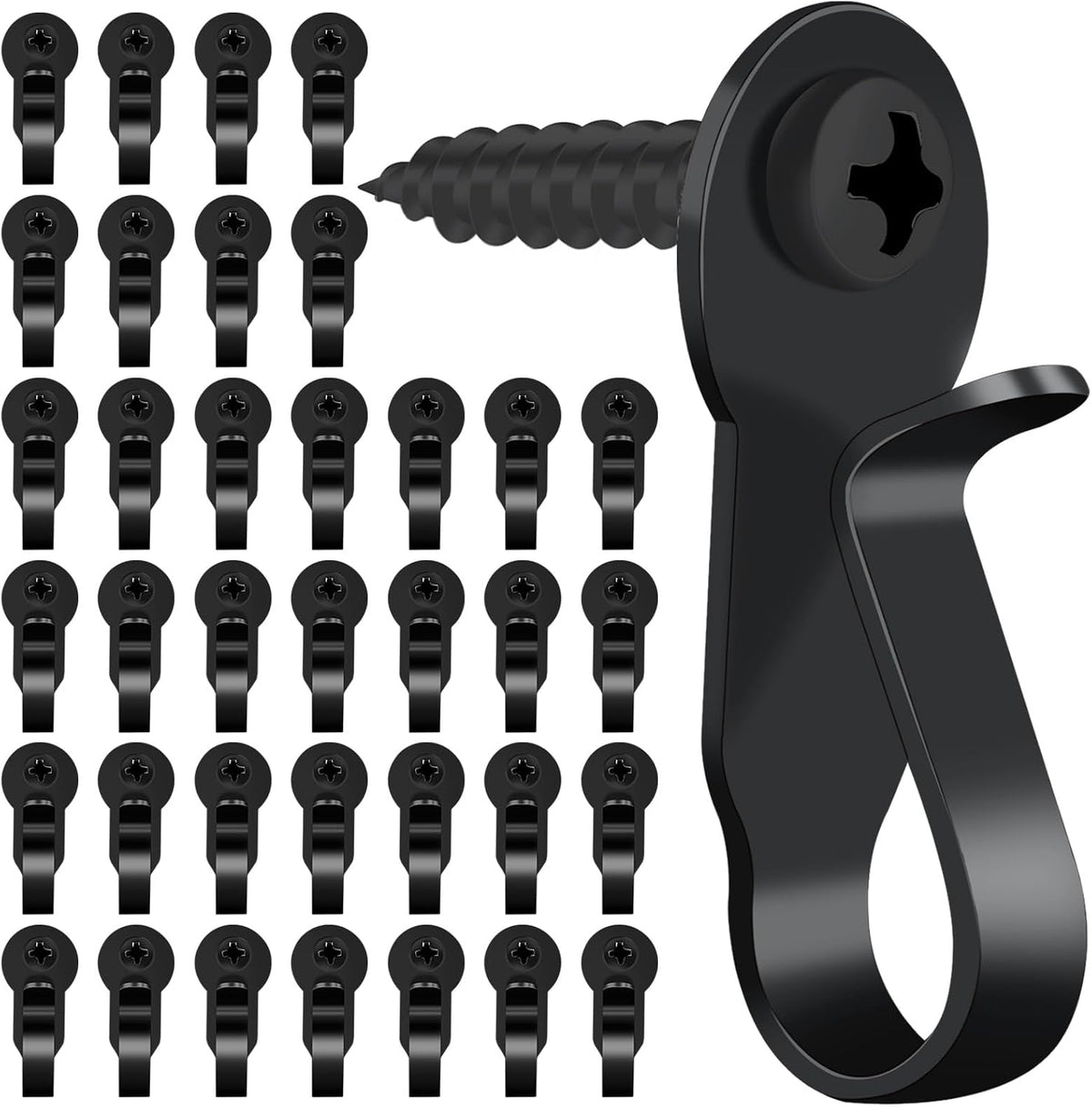 HiGift 36 Pack Light Hanger Hooks, Black Stainless Steel Screw in Hook for Hanging Outdoor Lights, Rope Light Clips for Christmas and Holiday Decor, Wire and Fairy Led Lights