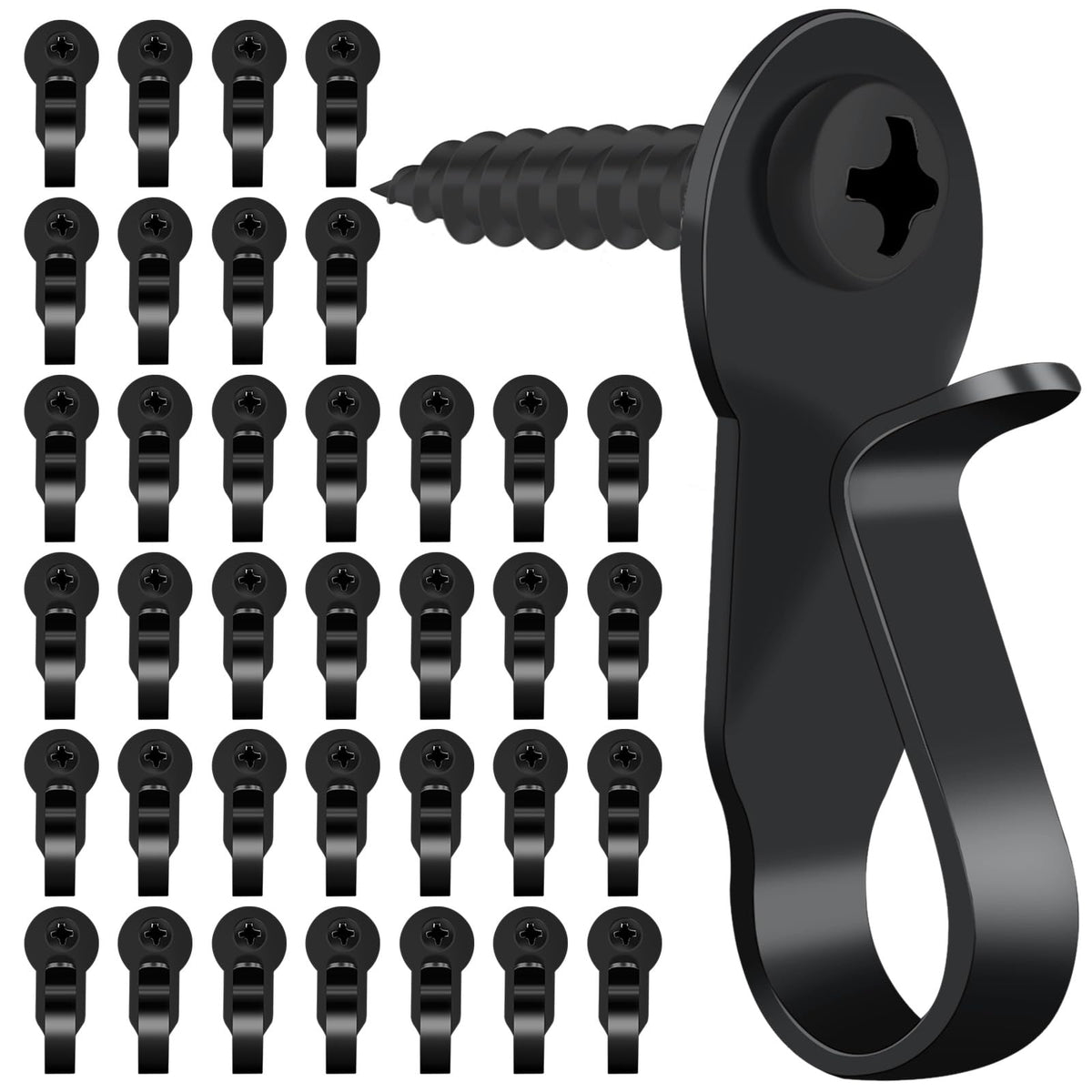 HiGift 36 Pack Light Hanger Hooks, Black Stainless Steel Screw in Hook for Hanging Outdoor Lights, Rope Light Clips for Christmas and Holiday Decor, Wire and Fairy Led Lights