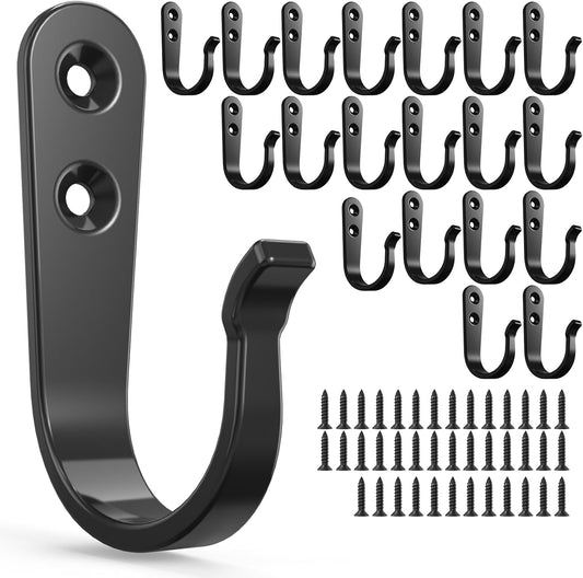 BREYDROK 20Pack Towel Hooks for Bathroom, Heavy Duty Black Metal Wall Hooks