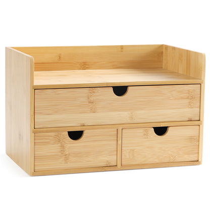 Bamboo Desk Organizer with Drawers, Desktop Storage for Office Supplies