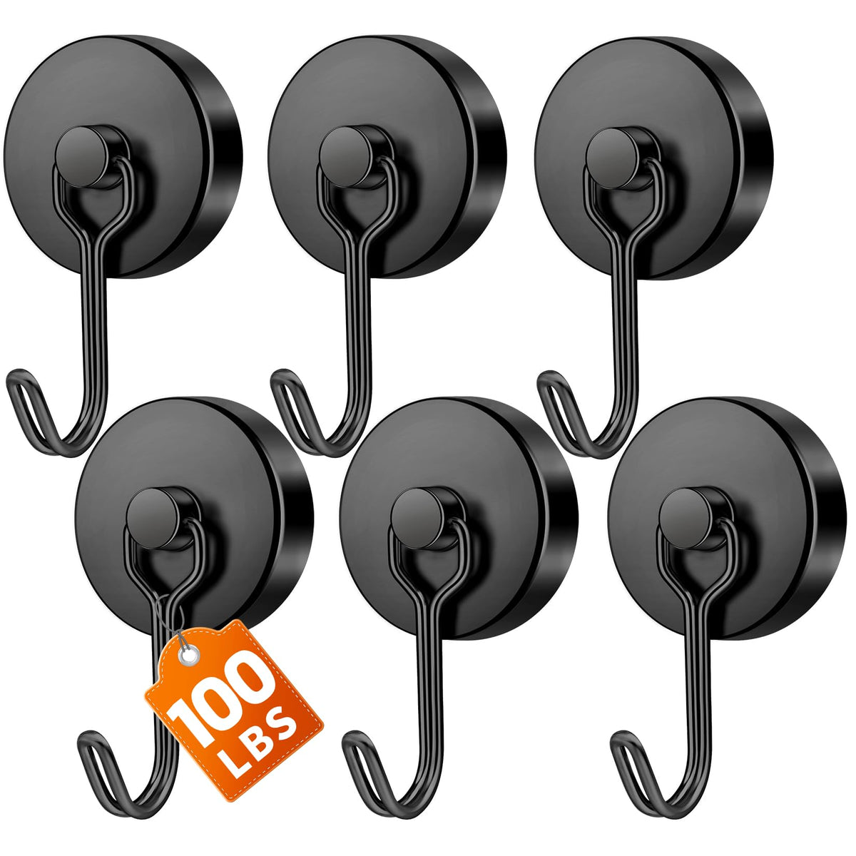 FINDMAG Magnetic Hooks for Cruise Cabins, 6 Pack, 30 LB+, Black