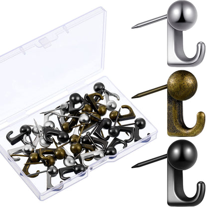 Jetec 30 Pcs Metal Push Pin Hangers Pin Wall Hook, Gold