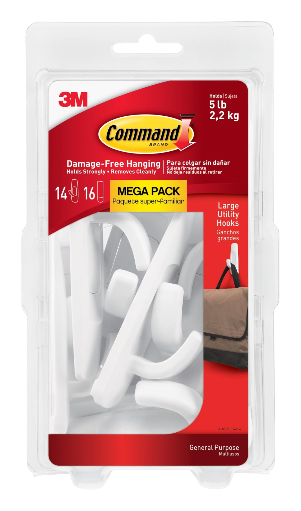 Command Large White Hooks, 14 Hooks, 16 Strips