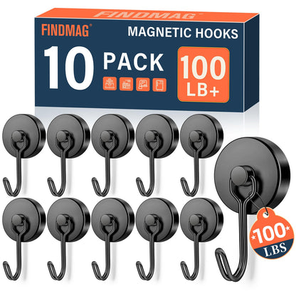 FINDMAG Magnetic Hooks for Cruise Cabins, 6 Pack, 30 LB+, Black