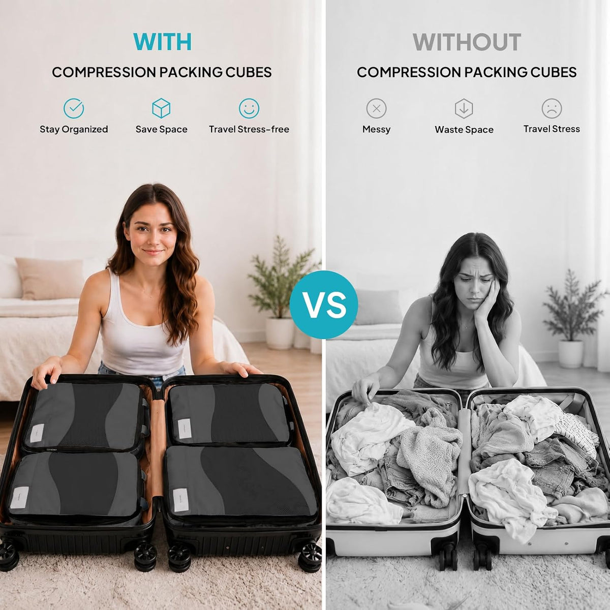 TOPEAST Compression Packing Cubes 4 Set Suitcase Organizer Bags for Travel