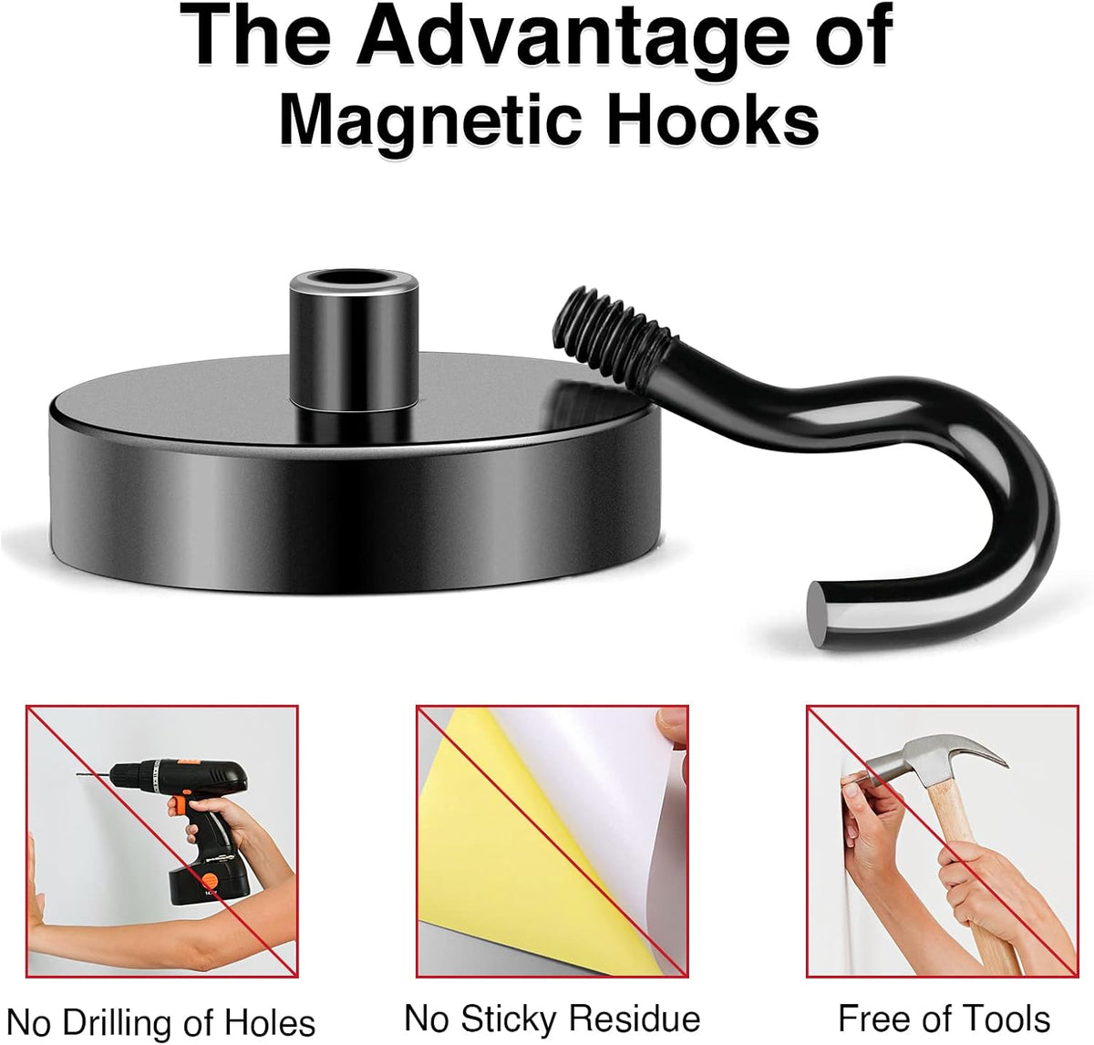 MIKEDE 80LBS Magnetic Hooks, Strong Cruise Cabin Ship Essentials Black