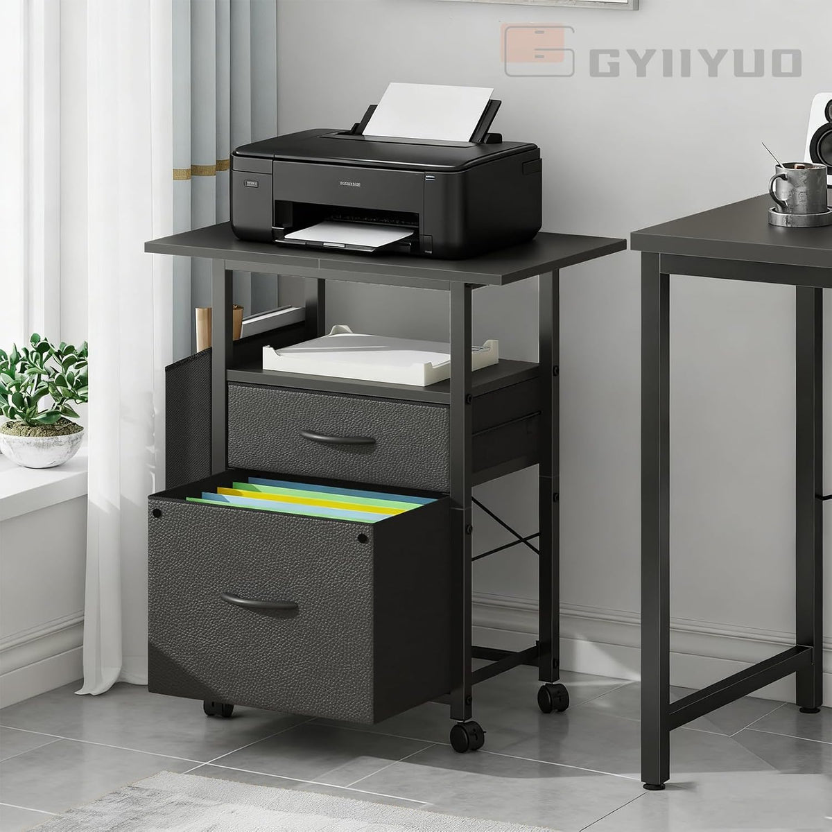 GYIIYUO 2 Drawer File Cabinet 24''W, Mobile Filing Cabinet, Printer Stand