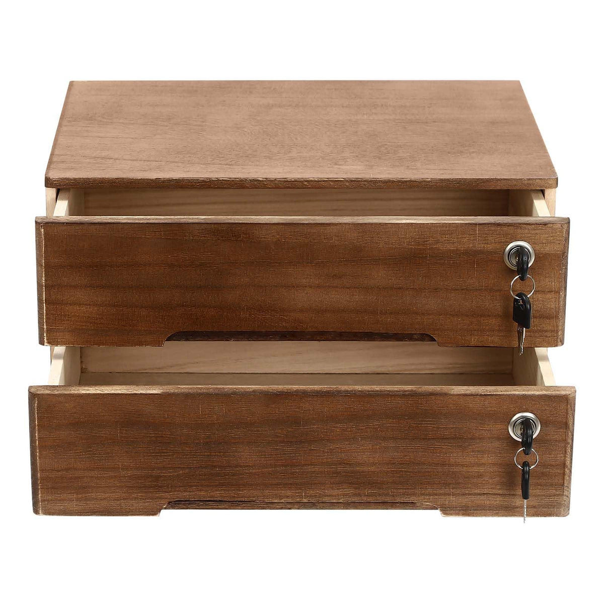 2-Tier Wooden Desktop Storage Box with Lockable Drawers, Flat File Cabinet Small Wooden Box Organizer for Office Supplies Installation-free, 15.75×11×8.66in (White)