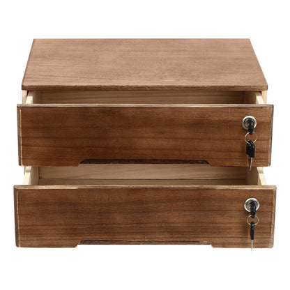 2-Tier Wooden Desktop Storage Box with Lockable Drawers, Flat File Cabinet Small Wooden Box Organizer for Office Supplies Installation-free, 15.75×11×8.66in (White)