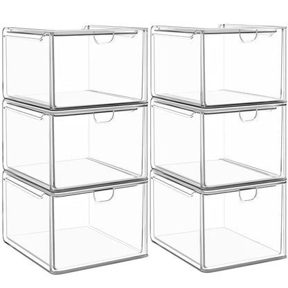 caktraie 6-Pack Acrylic Stackable Storage Drawers for Vanity, Desk, Bath