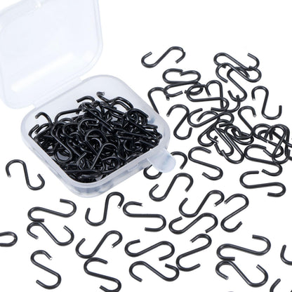Senkary 100 Pieces 1 Inch Mini S Hooks Small S Hooks Stainless Steel S Shaped Hooks for Ornaments, Jewelry and Hanging (Black)