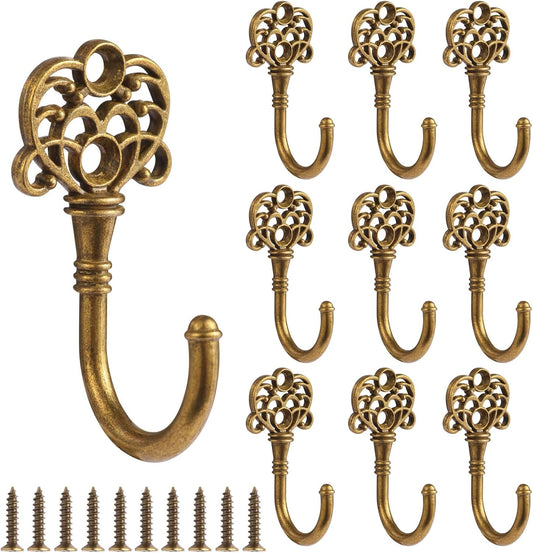 10 PCS Vintage Metal Wall Hooks, Bohemian Decorative Hook with Screws, Wall Hooks for Hanging Towel/Coat (Bronze)