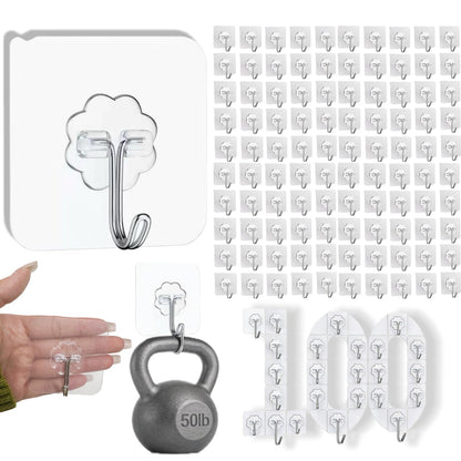 DDMY Adhesive Wall Hooks Clear 50lb(Max) Heavy Duty Hanging Sticky-10 Pack