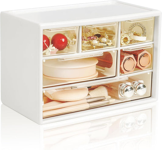 Desk Storage Organizer with 6 Mini Drawers, Stackable, White
