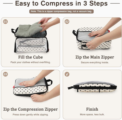 U+U 10 Set Compression Packing Cubes, Travel Organizers (Polka Dot)
