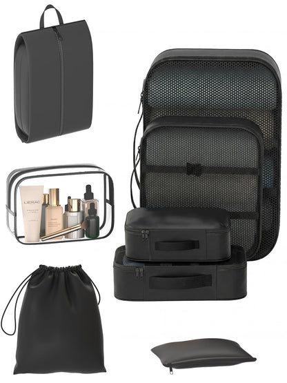 8 Set Packing Cubes for Travel with Clear Toiletry Bag, Durable Luggage Packing Organizers, Carry-On Accessories, TSA Approved See-Through Cubes, Space-Saving Storage Bags, Gifts for Women