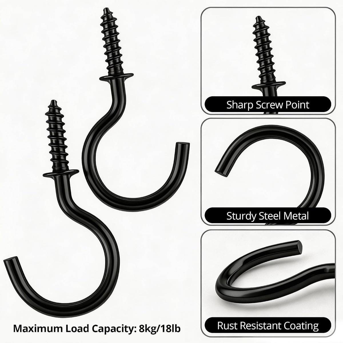 Senkary 120 Pieces 1 Inch Small Screw in Hooks for Hanging, Steel Metal Mini Screw Hooks for Hanging Outdoor String Lights Plants Ceiling Cup Picture Jewelry Ornaments (Black)