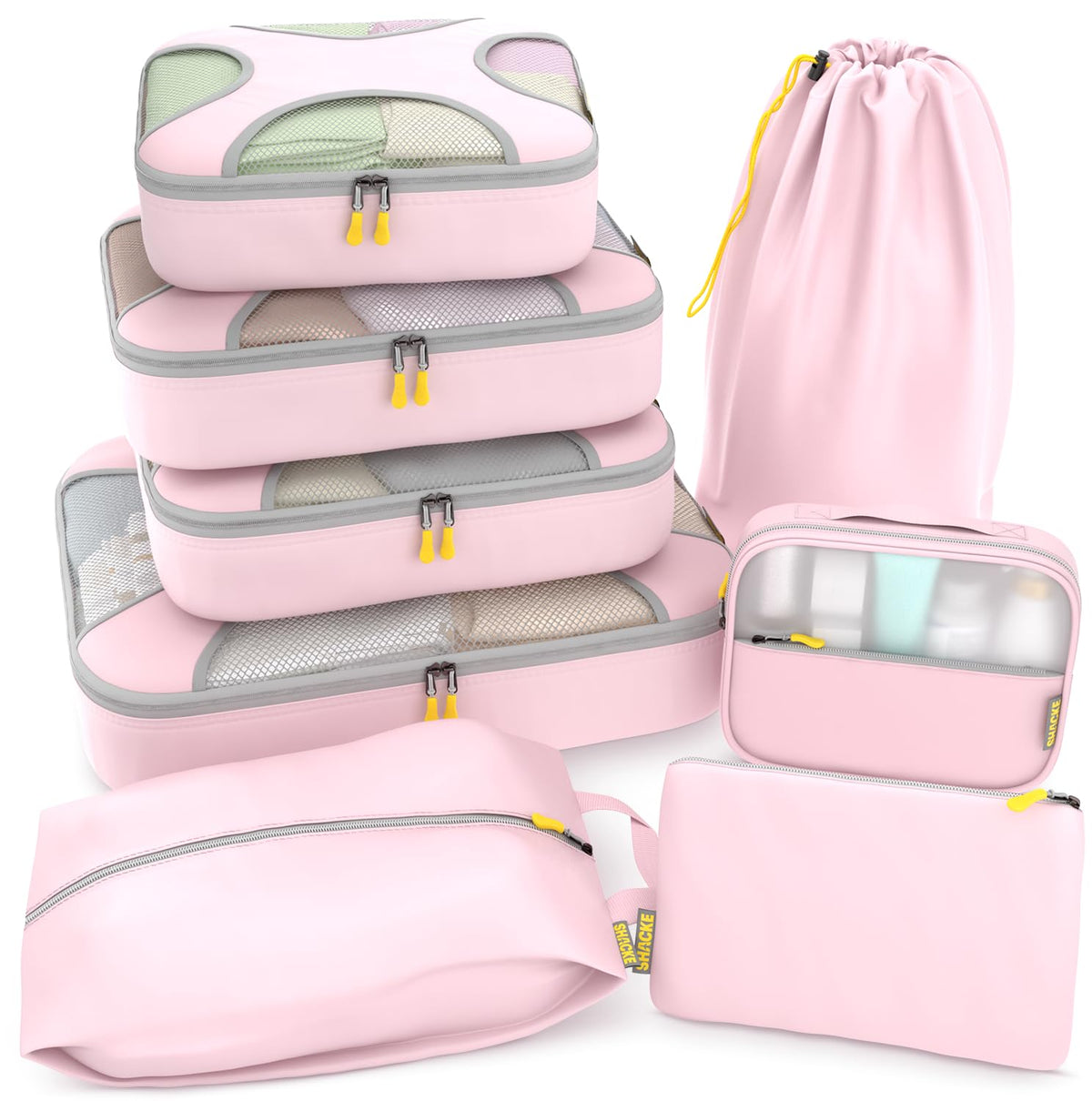 Shacke 5 Set Packing Cubes for Travel with Laundry Bag (Pure Black)