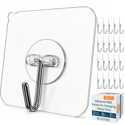 GLUIT Adhesive Wall Hooks for Hanging Heavy Duty No Drill, 22 lbs, 12 pcs