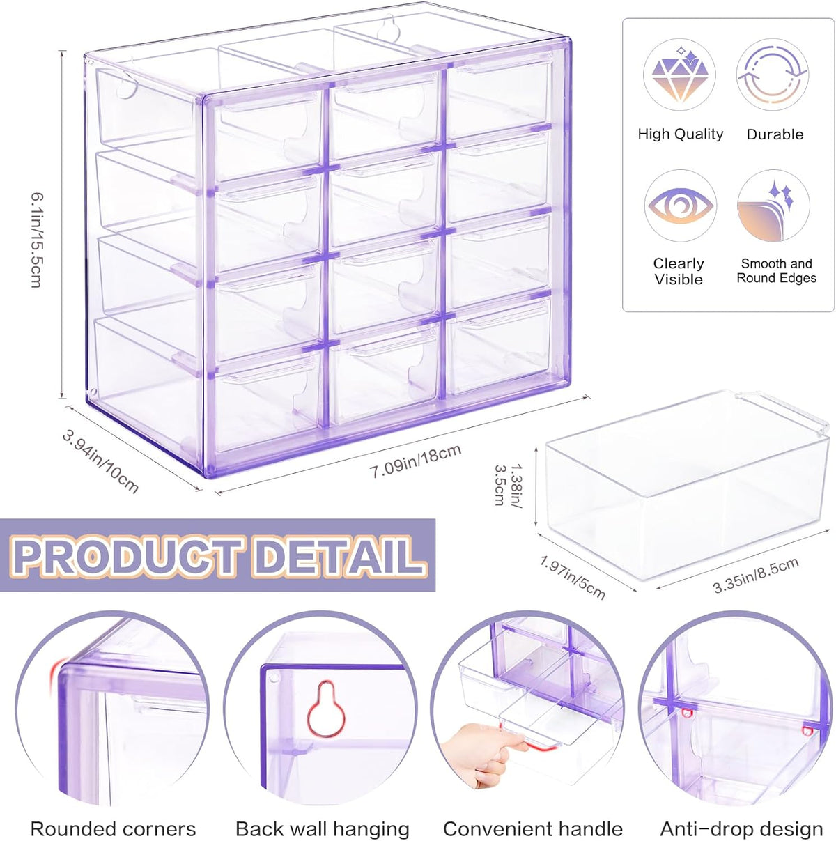 Desk Storage Organizer with 12 Mini Drawers, Stackable, Purple