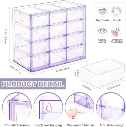 Desk Storage Organizer with 12 Mini Drawers, Stackable, Purple
