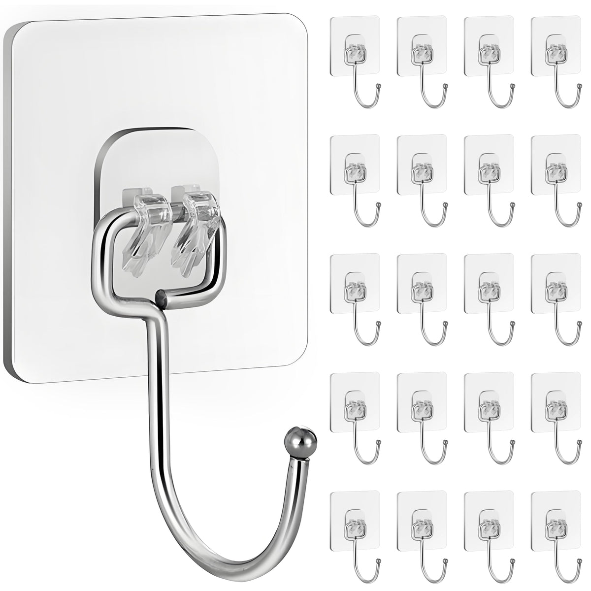 28 Pack Sticky Hooks for Hanging Heavy Duty, Wall Hooks Adhesive, Clear self Adhesive Hooks for Wall, Kitchen, Bathroom, Shower & Ceiling