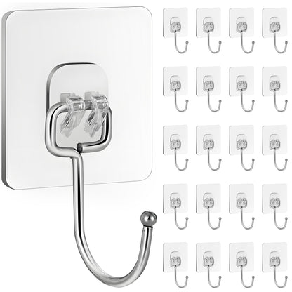 28 Pack Sticky Hooks for Hanging Heavy Duty, Wall Hooks Adhesive, Clear self Adhesive Hooks for Wall, Kitchen, Bathroom, Shower & Ceiling