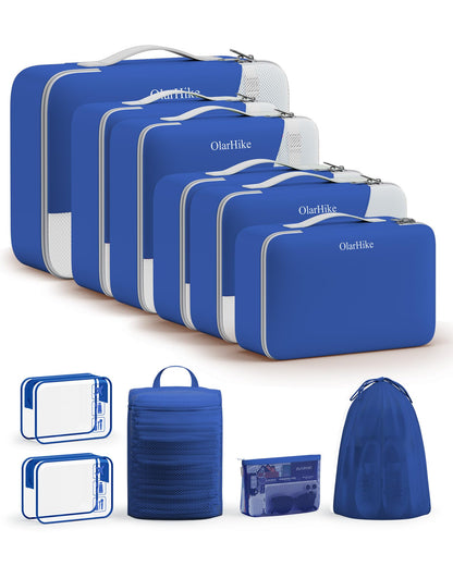 10 Set Packing Cubes for Travel, Gifts for Women Mom,Anti-Tearing Suitcase Organizer for Luggage with Shoe & Hanging Toiletry Bag,OlarHike Vacation Essentials & Accessories for Cruise Ship