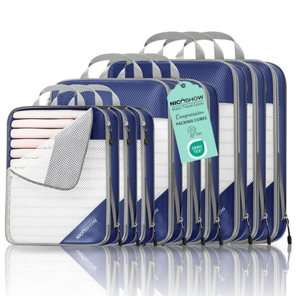 NICOSHOW 6 Set Compression Packing Cubes for Travel - Compressible, Lightweight, and Space-Saving Packing Cubes, Travel Essentials for Women, Grey