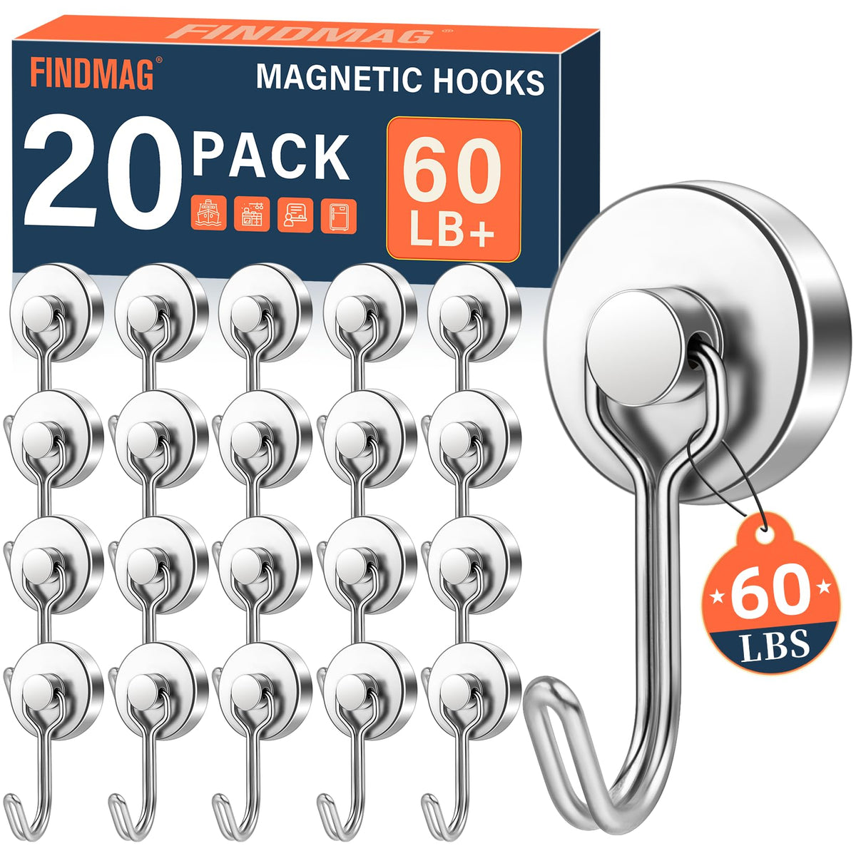 FINDMAG Magnetic Hooks for Cruise Cabins, 6 Pack, 30 LB+, Black
