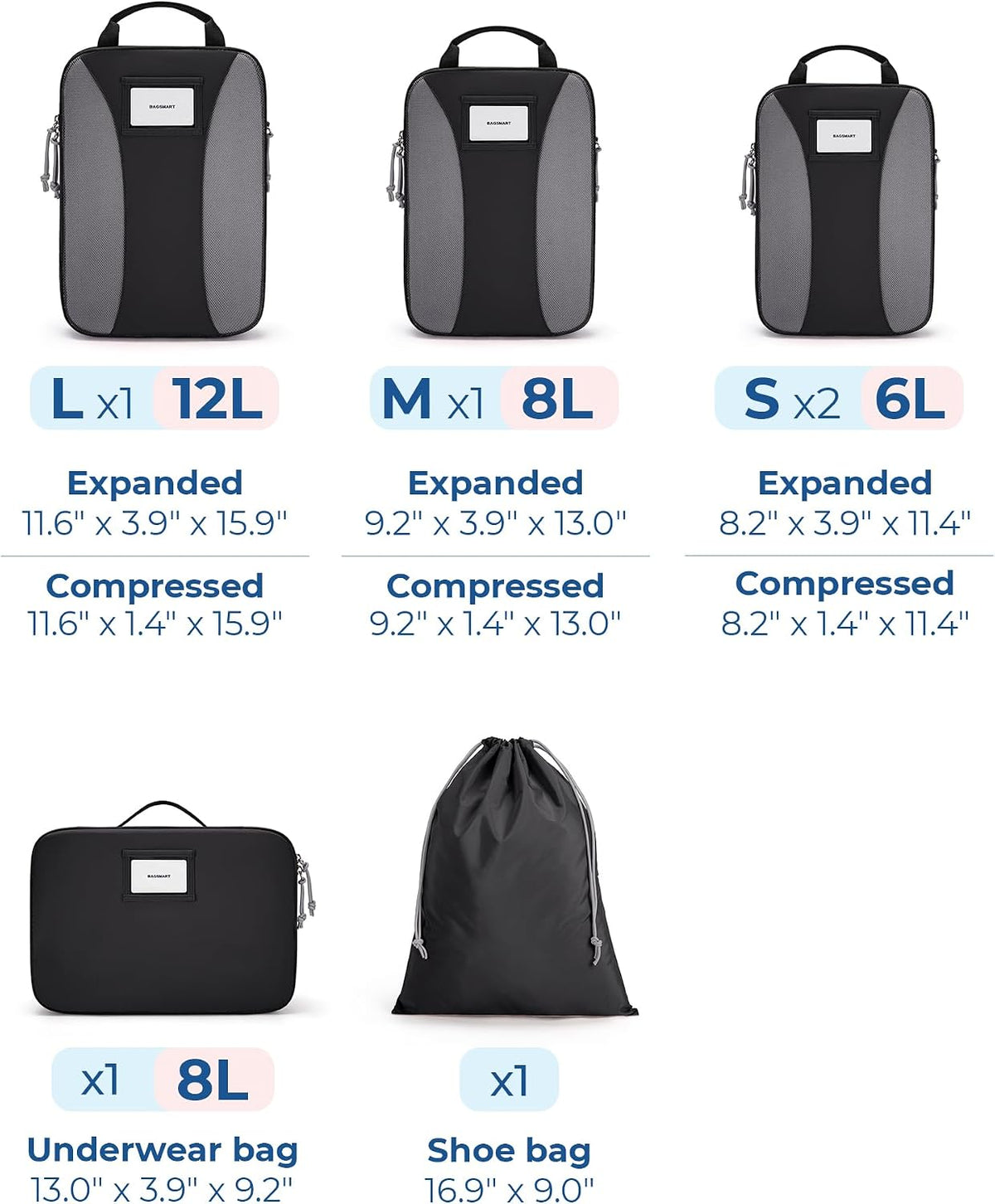 BAGSMART Compression Packing Cubes, Lightweight Travel Essentials