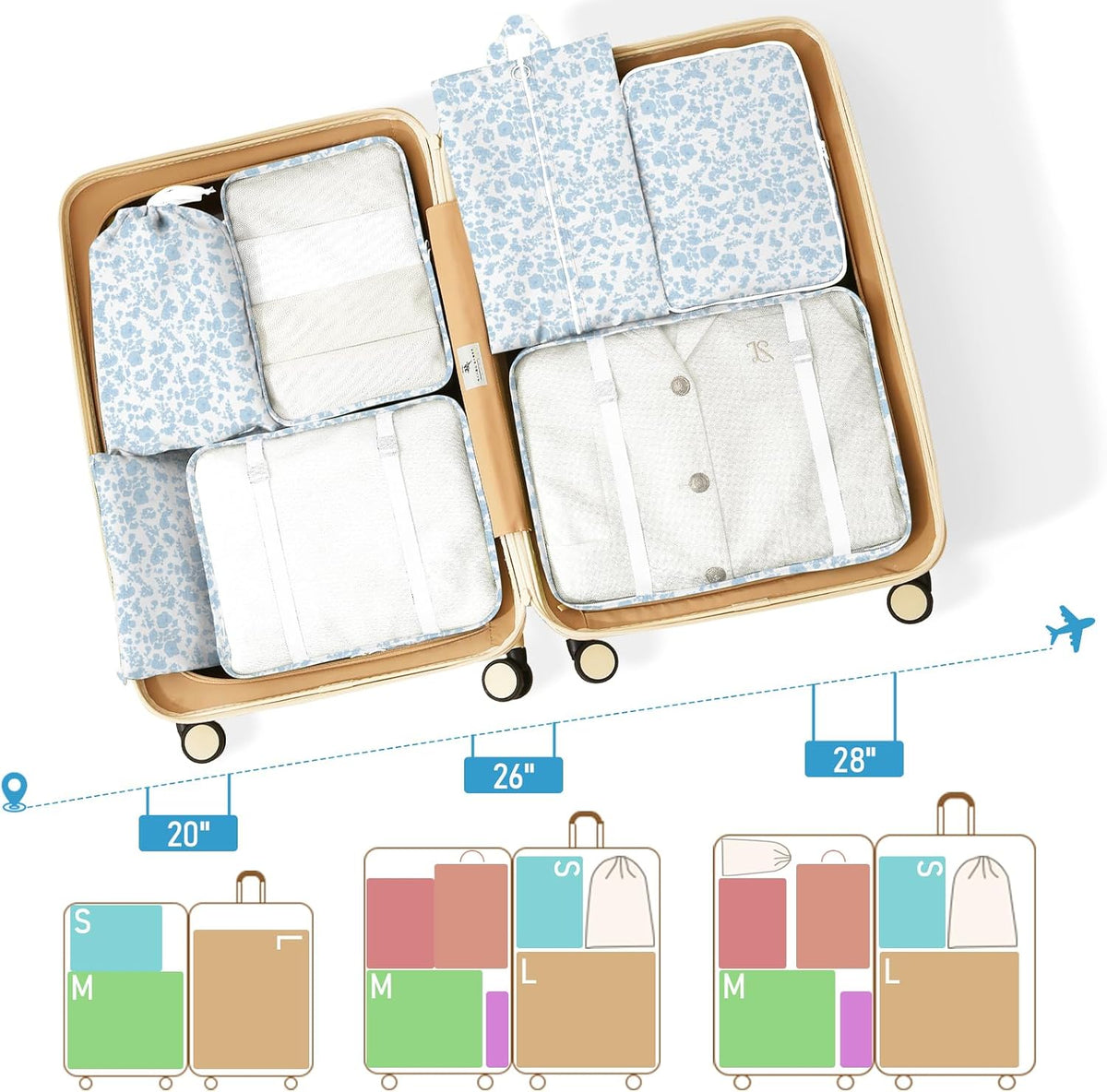 Packing Cubes for Travel - 8 Set Luggage Organizer Bags for Family, Mesh Breathable Packing Cubes for Suitcases Durable Travel Essentials Bags Set
