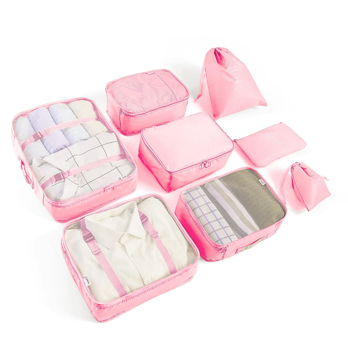 LANSKLBD 6/8 Set Packing Cubes for Suitcases Travel Luggage Packing Organizers,Travel Accessories Essentials Luggage Organizer with Shoe/Tioletry/Laundry Bag (Dark Blue, 8 set)