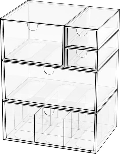 Clear 5-Drawer Stackable Desk Organizer Storage Set