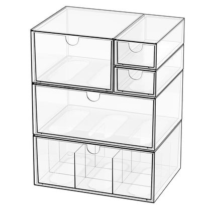 Clear 5-Drawer Stackable Desk Organizer Storage Set