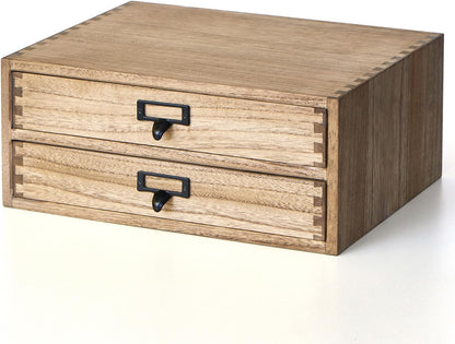 KIRIGEN Solid Wood Desk Organizer with 2 Drawers, Desktop Storage, Brown