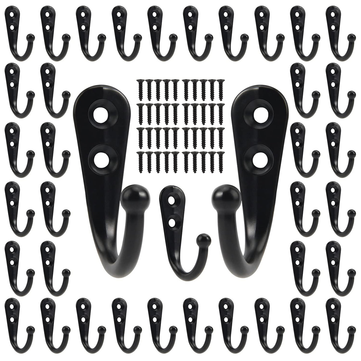 POZEAN Wall Hooks for Hanging, 40 Pack Black Small Coat Hooks with 80 Screws, Heavy Duty Single Prong Wall Hooks for Keys, Cups,Towels,Bag and More
