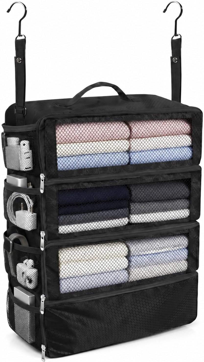 Suitcase Organizer, Portable Travel Shelves Collapsible Hanging Packing Cubes for Suitcase, Travel Bags Organizer for Luggage Compression Carry-On Closet