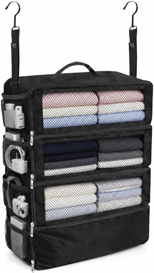 Suitcase Organizer, Portable Travel Shelves Collapsible Hanging Packing Cubes for Suitcase, Travel Bags Organizer for Luggage Compression Carry-On Closet