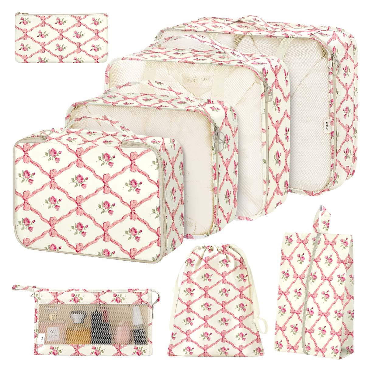 8 Set Packing Cubes for Suitcases,Packing Cube with Shoe, Cosmetics, Clothing, and Accessories Bags Packing Cubes for Travel Luggage Organizer Women Men(Khaki Checkered)